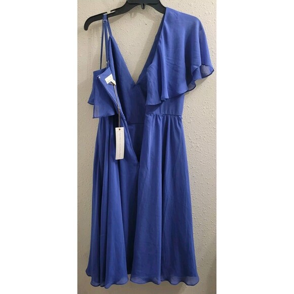 Dress The Population Claudia Midi Ruffle-Trim Dress in Sapphire Size XS - Picture 9 of 9